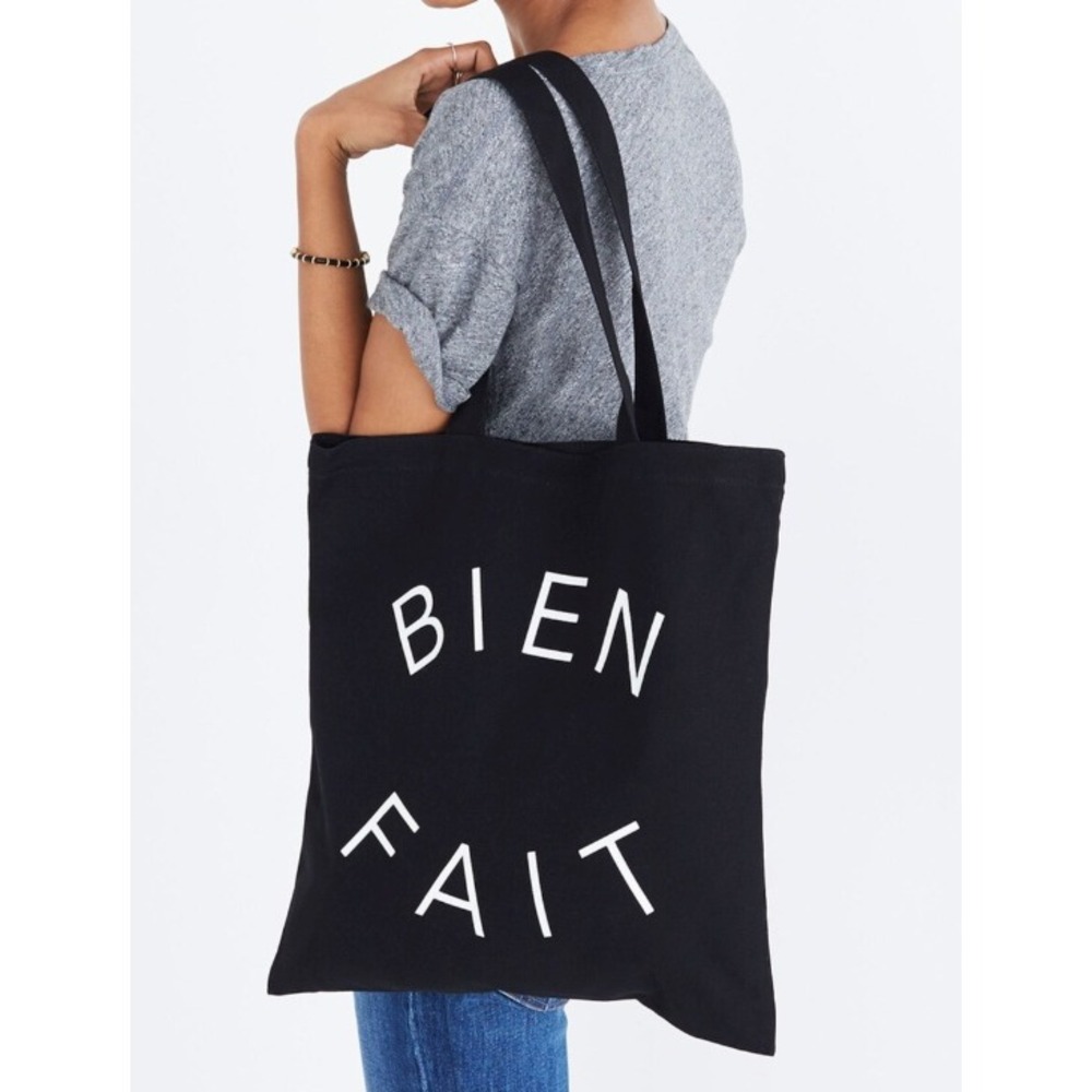 Madewell Bien Fait Canvas Tote Bag Womens OS Black Graphic Shopper Travel NWT